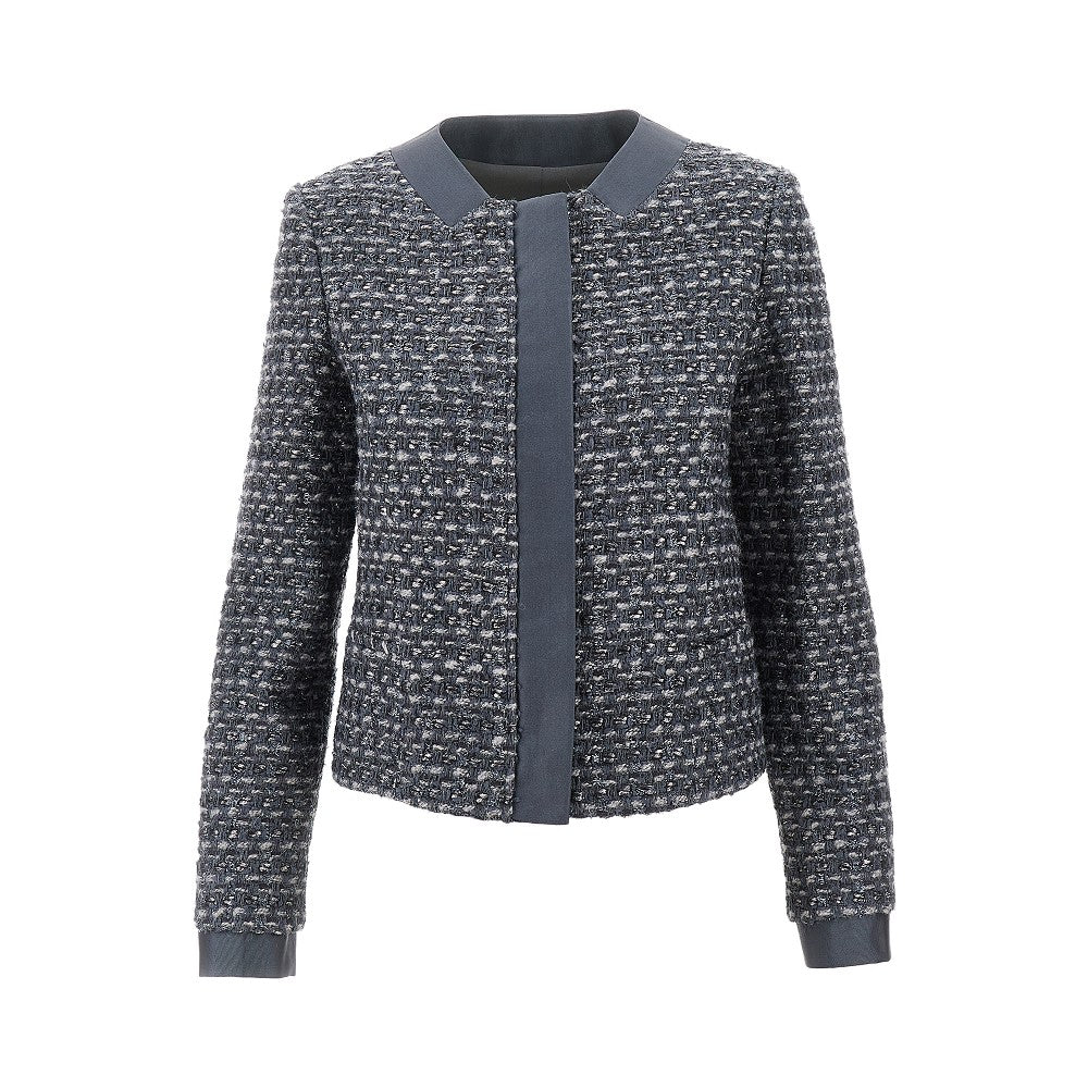 Lurex tweed jacket with gros grain trims