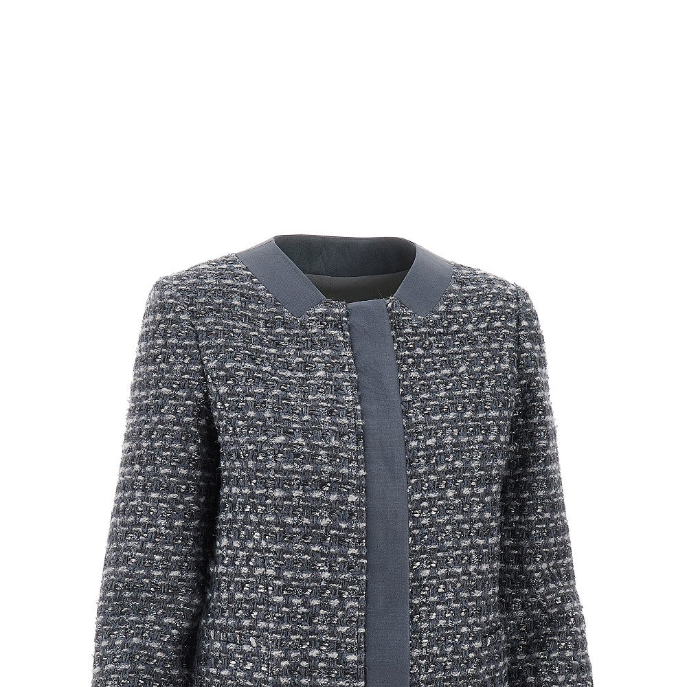 Lurex tweed jacket with gros grain trims
