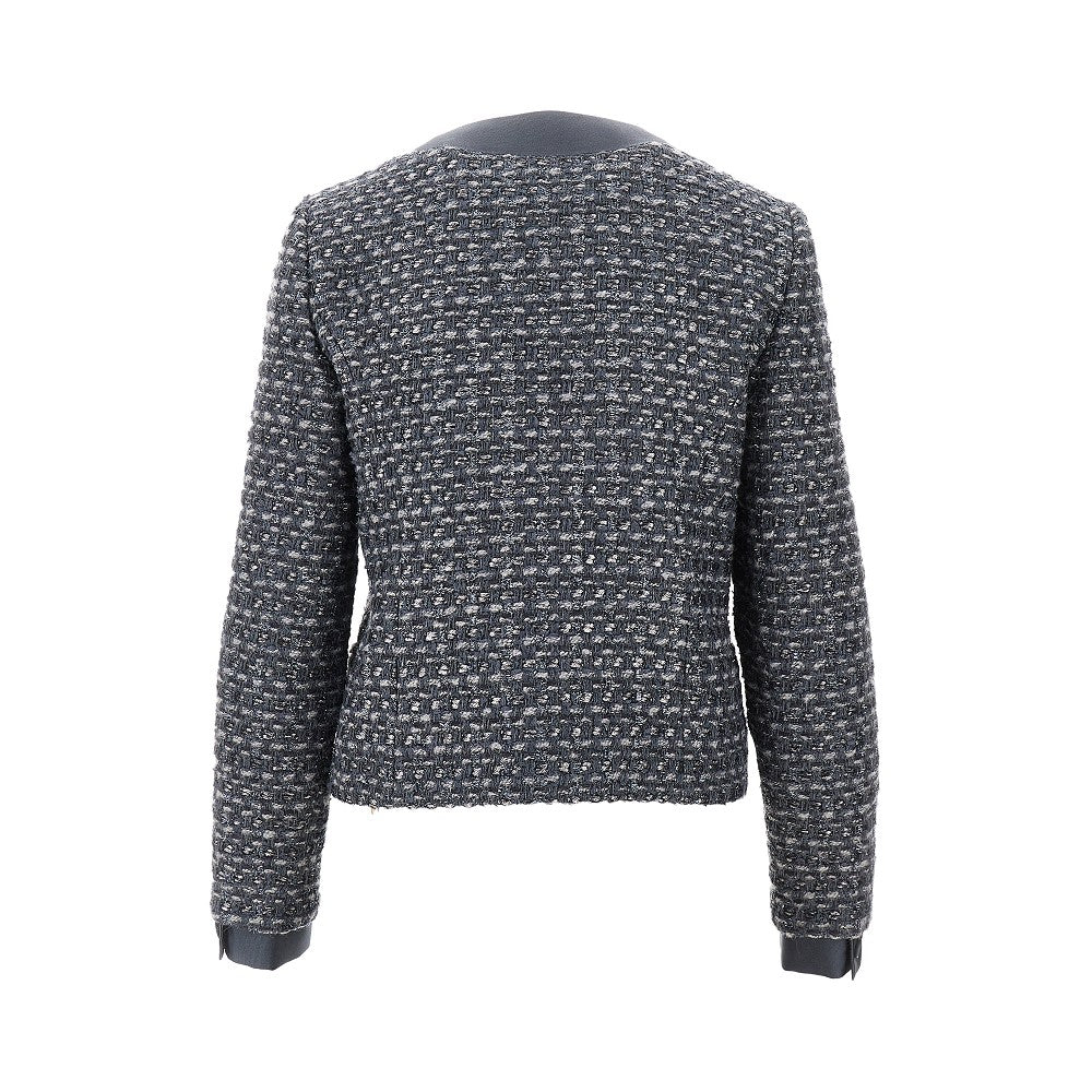Lurex tweed jacket with gros grain trims