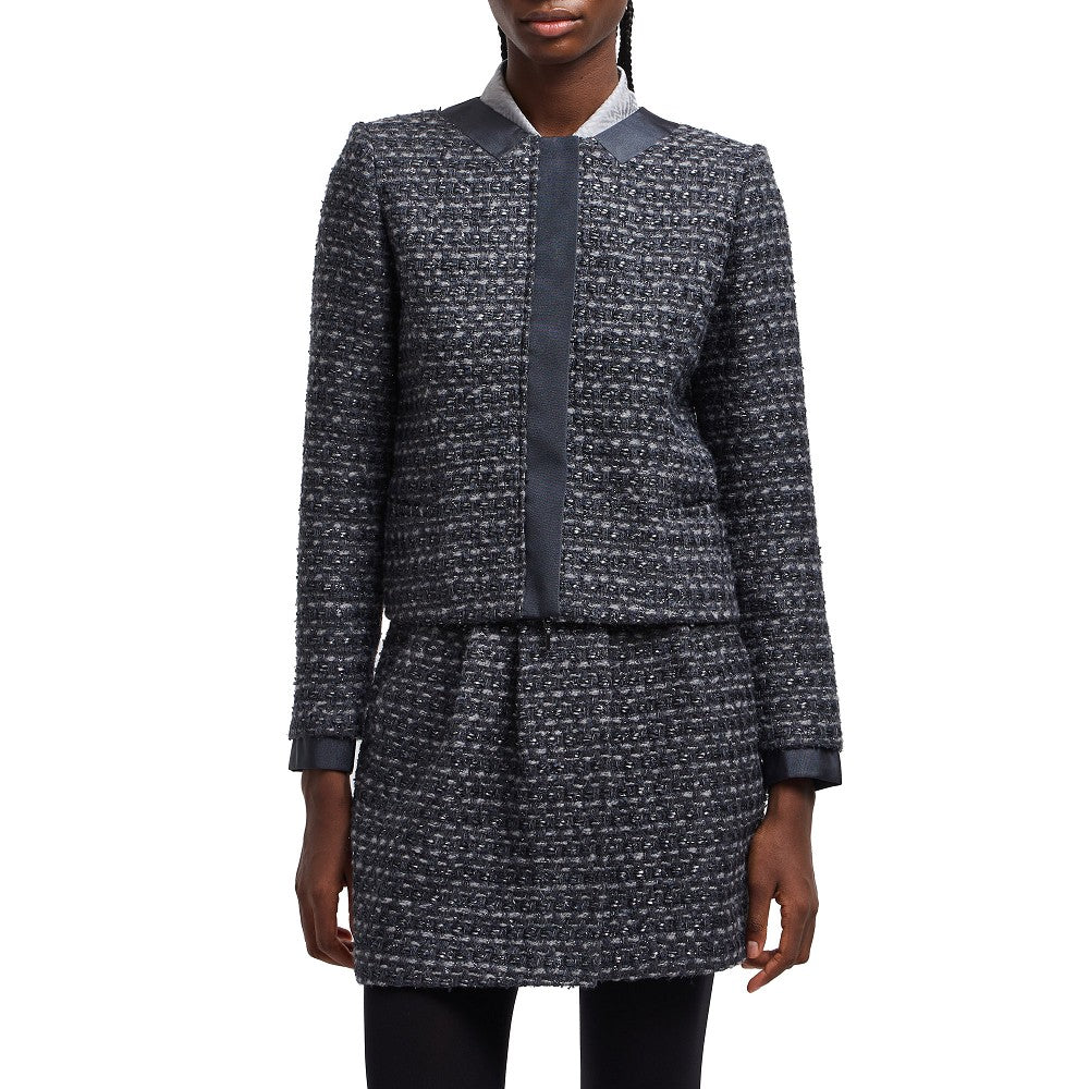 Lurex tweed jacket with gros grain trims