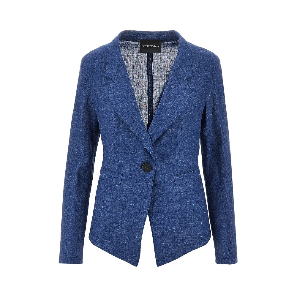Linen-blend chambray single-breasted jacket