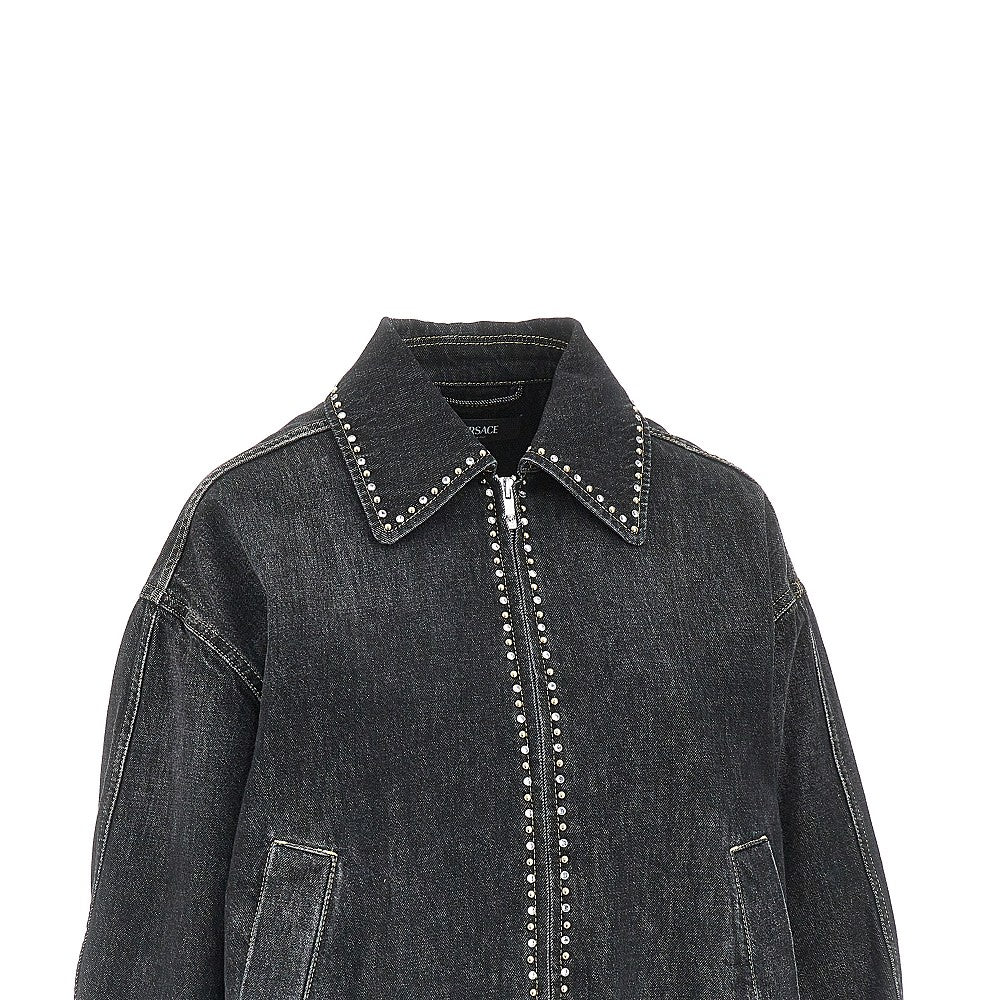 Denim blouson with studs and crystals