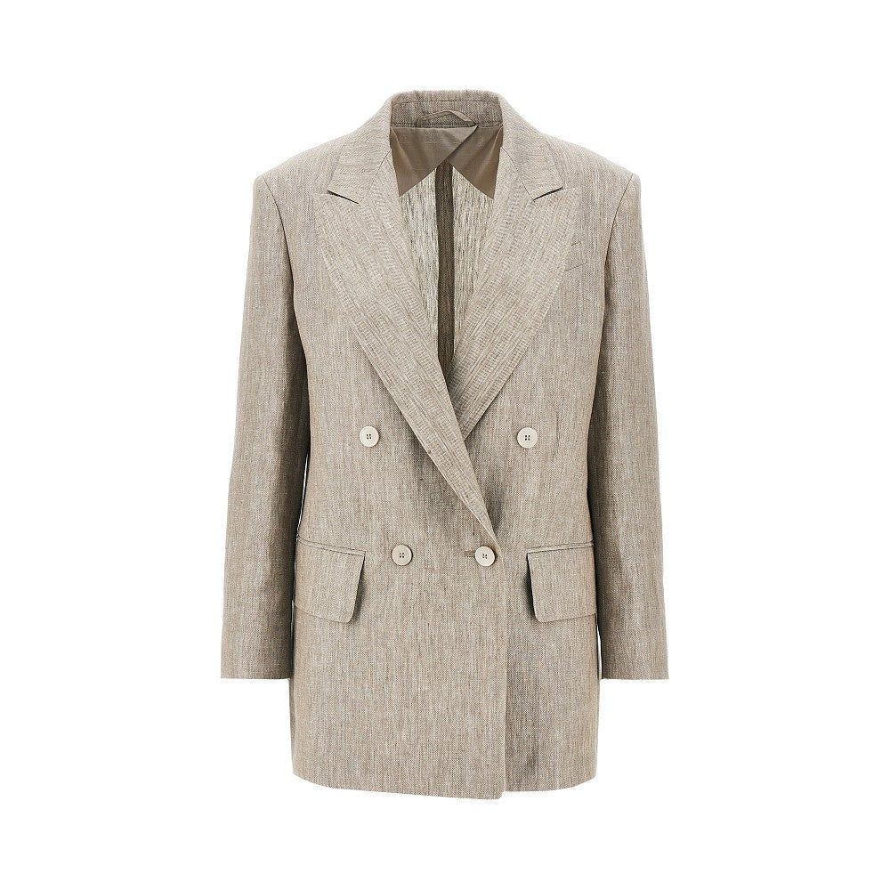 Blazer doppiopetto in lino chevron