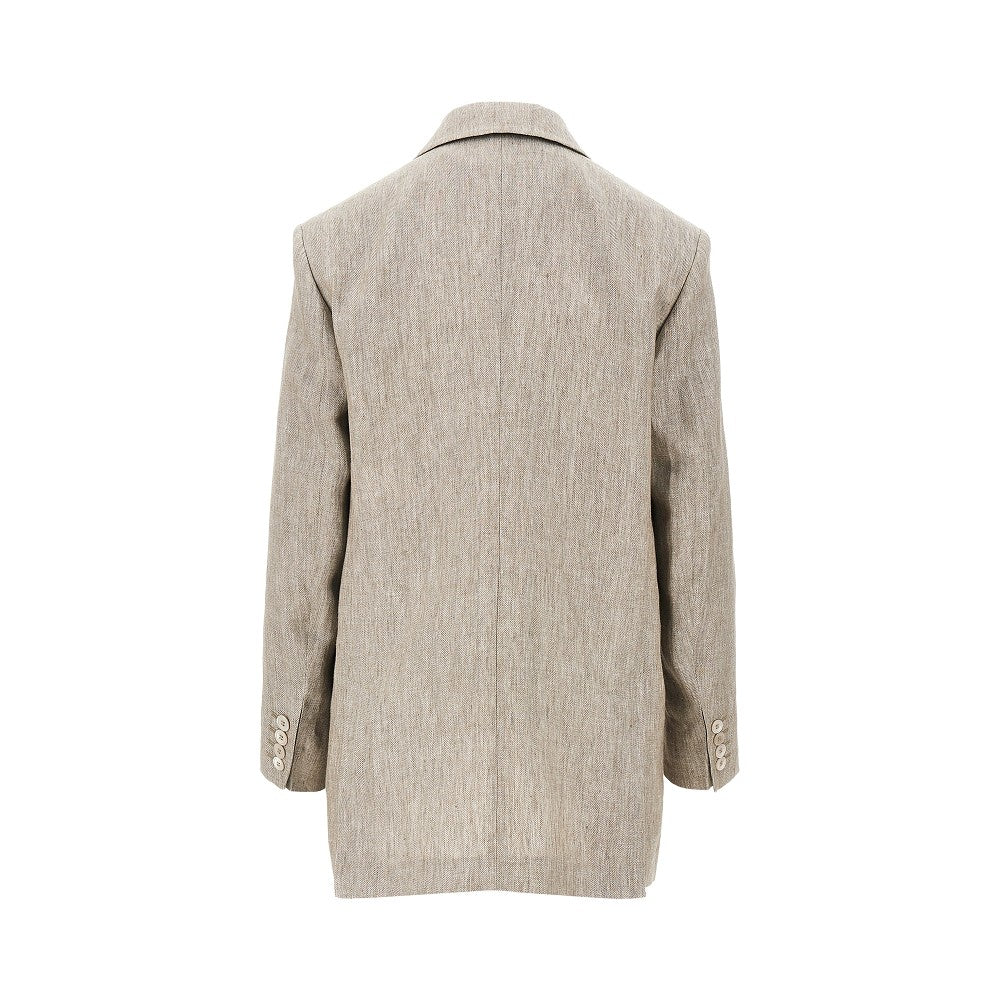 Blazer doppiopetto in lino chevron