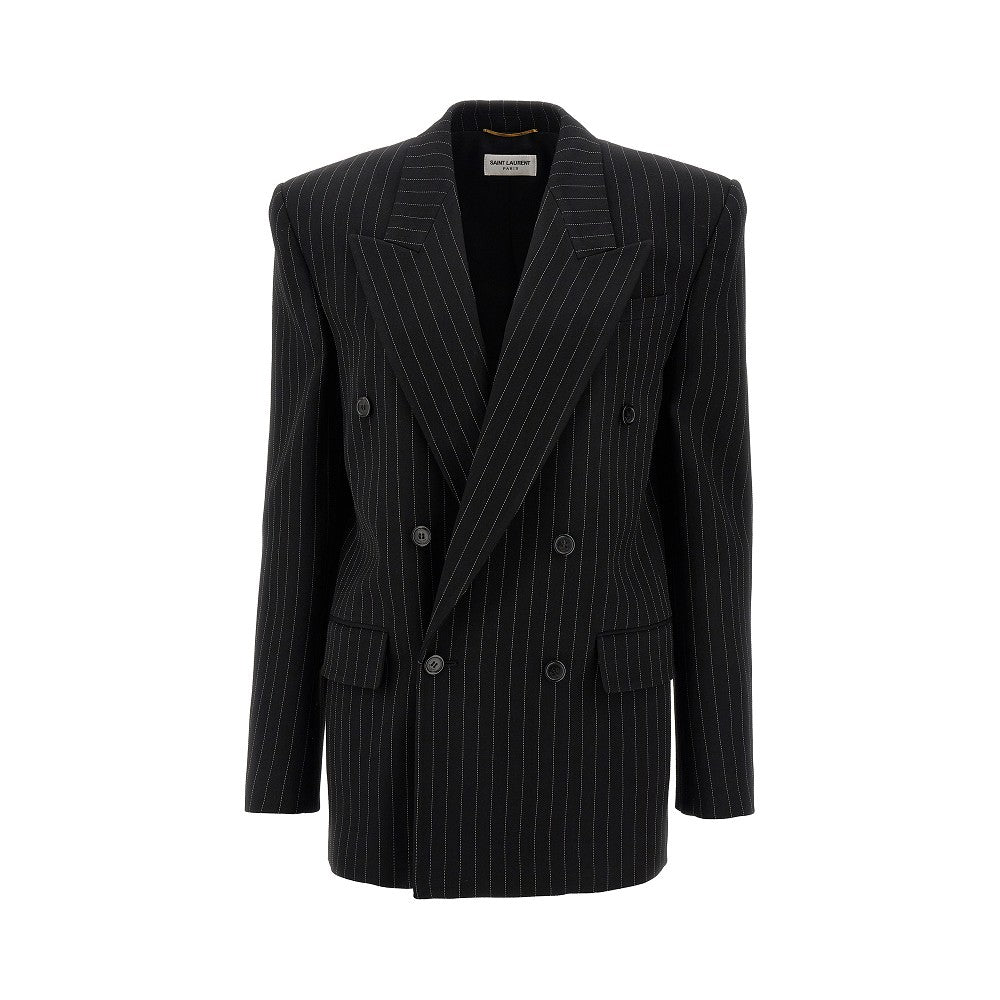 Pinstripe wool-blend oversized jacket