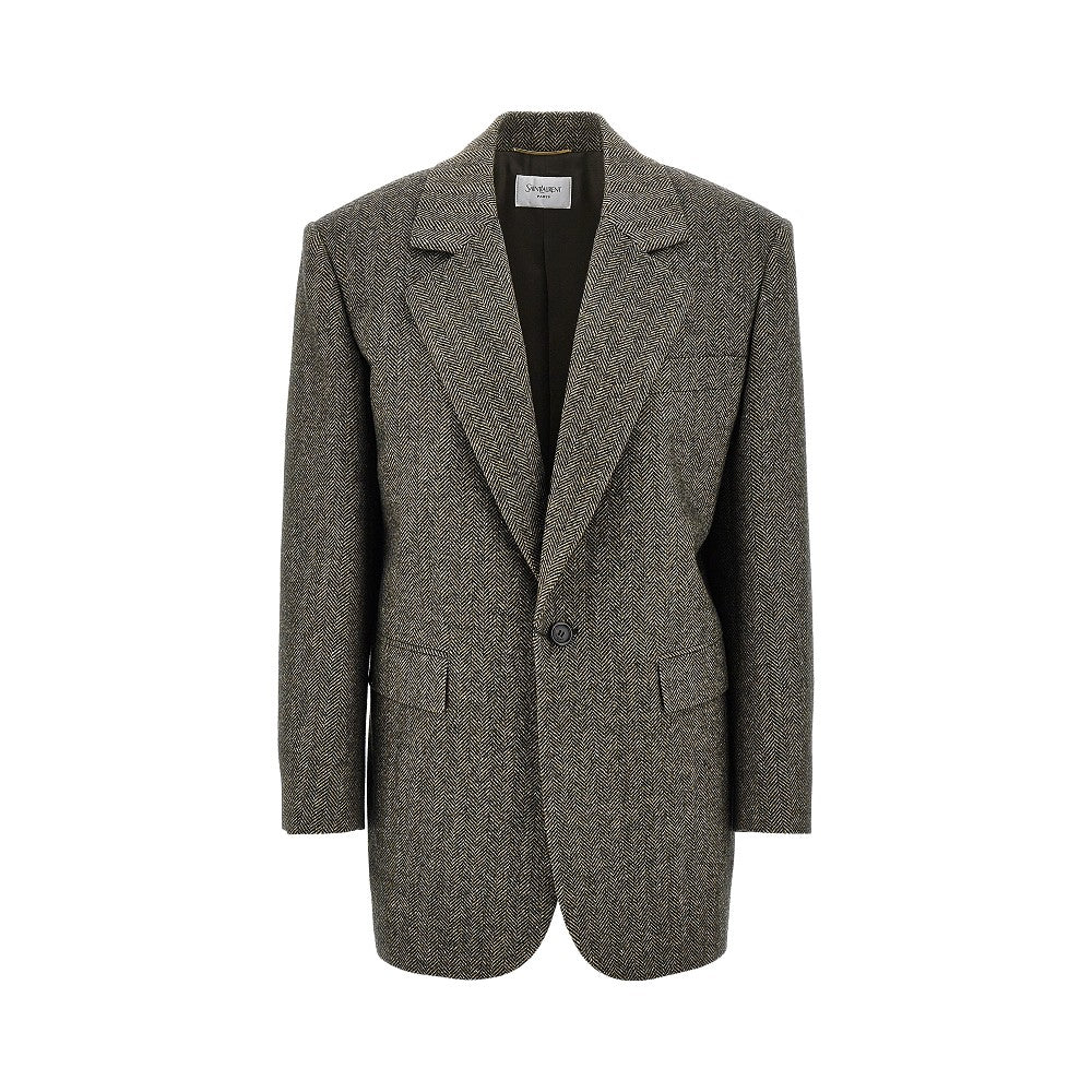 Wool jacket with herringbone motif