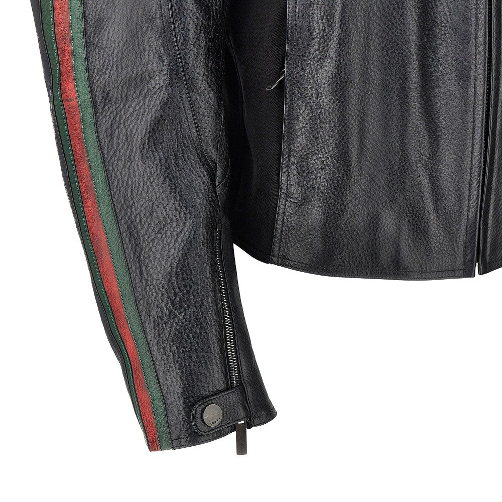 Leather biker jacket with Web details