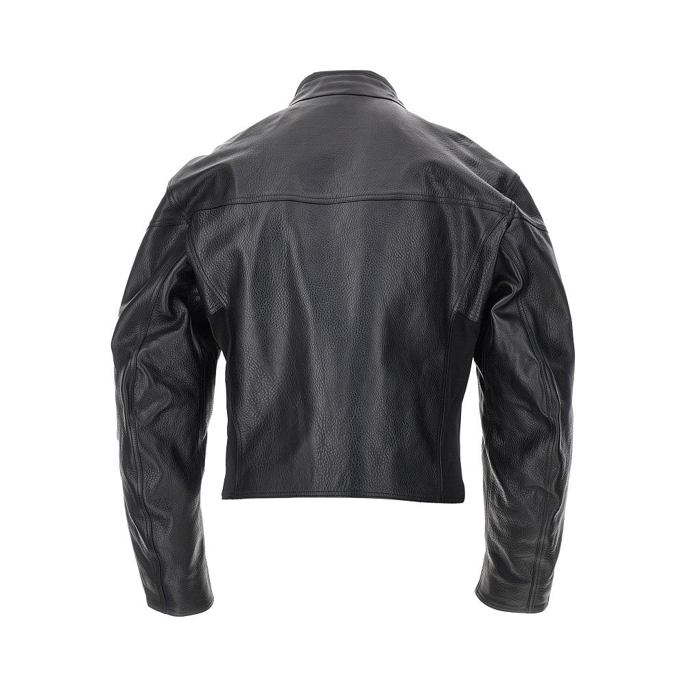 Leather biker jacket with Web details