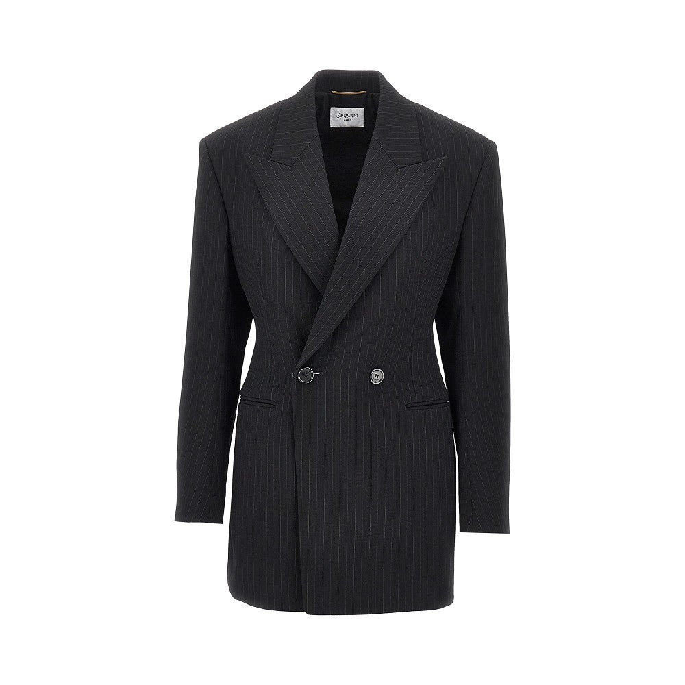 Pinstriped wool-blend double-breasted jacket
