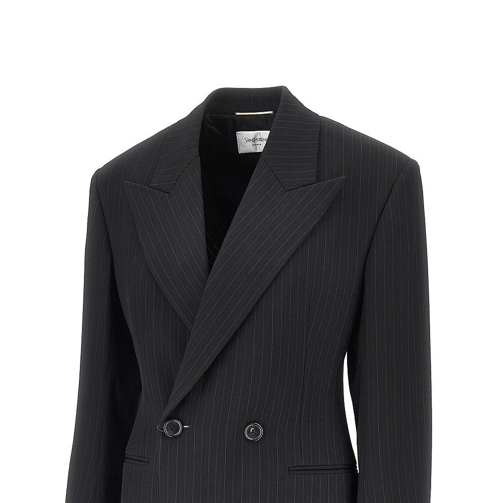 Pinstriped wool-blend double-breasted jacket