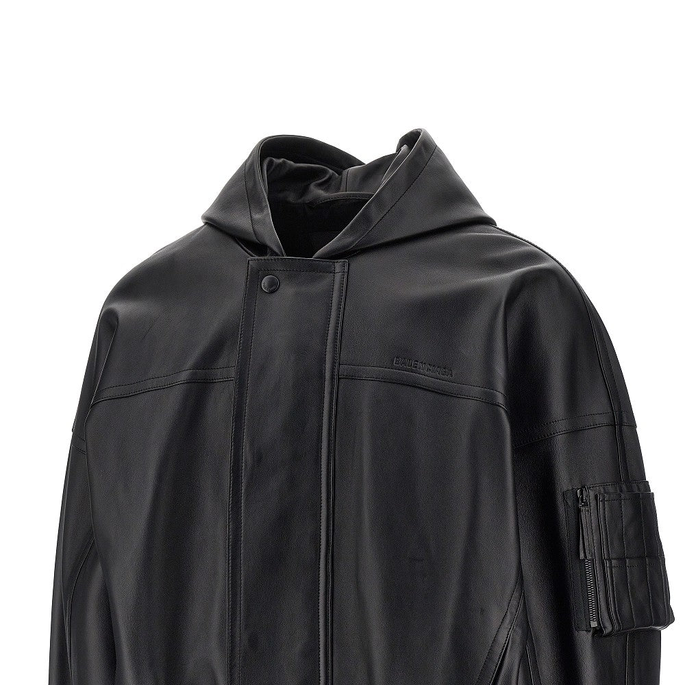 Bomber in nappa con cappuccio