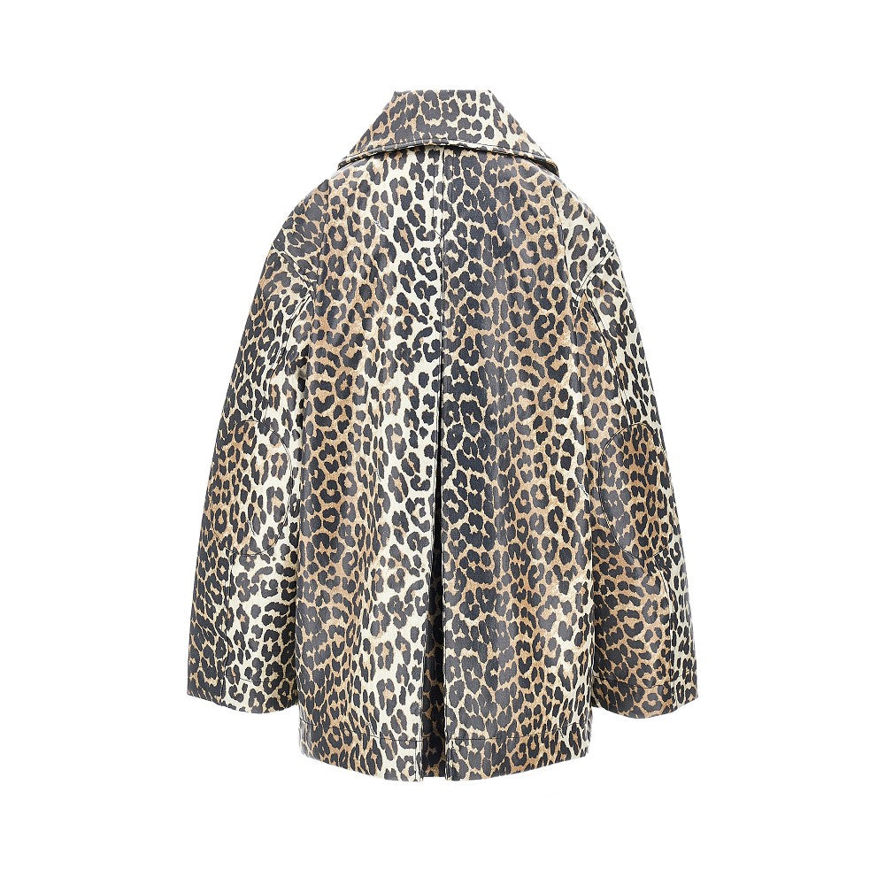 Coated fabric jacket with leopard-print