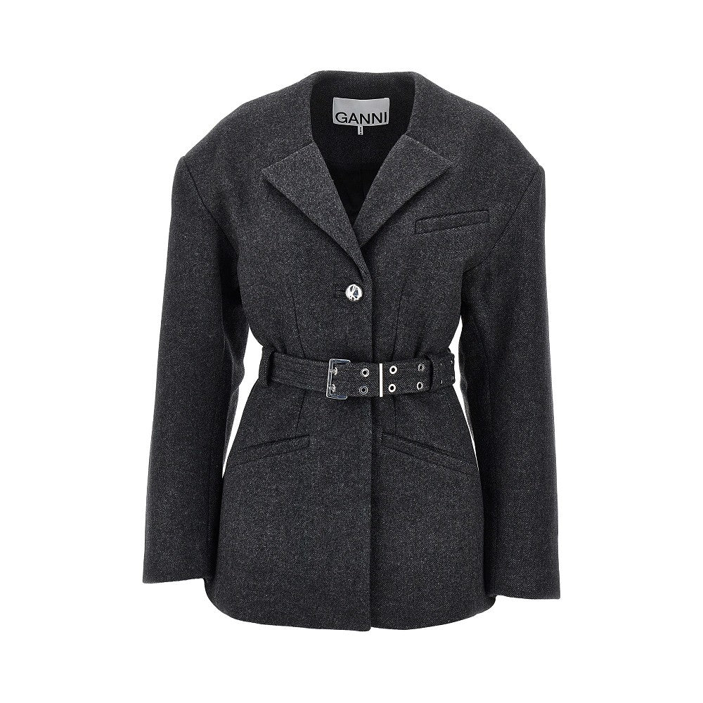 Wool-blend jacket with belt