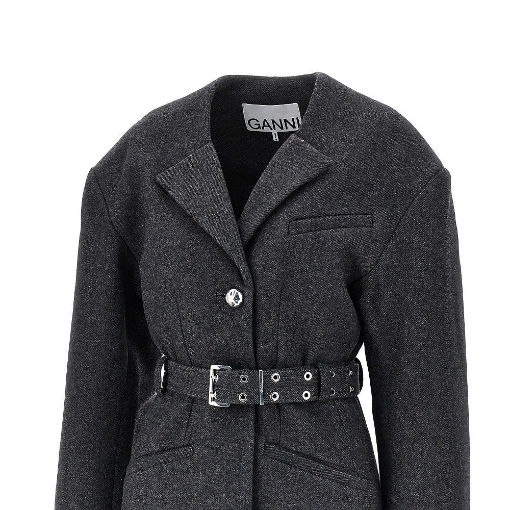 Wool-blend jacket with belt