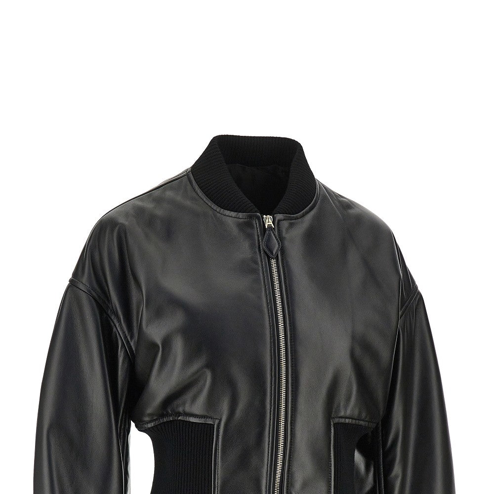 Leather cinched bomber jacket