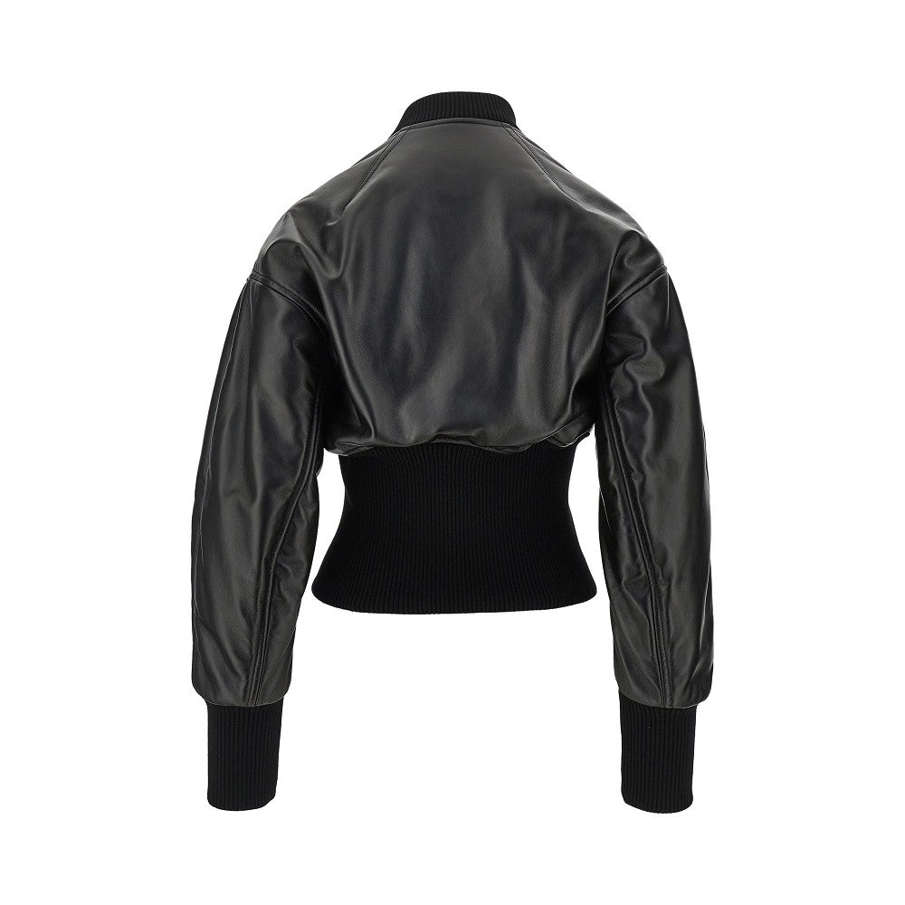 Leather cinched bomber jacket