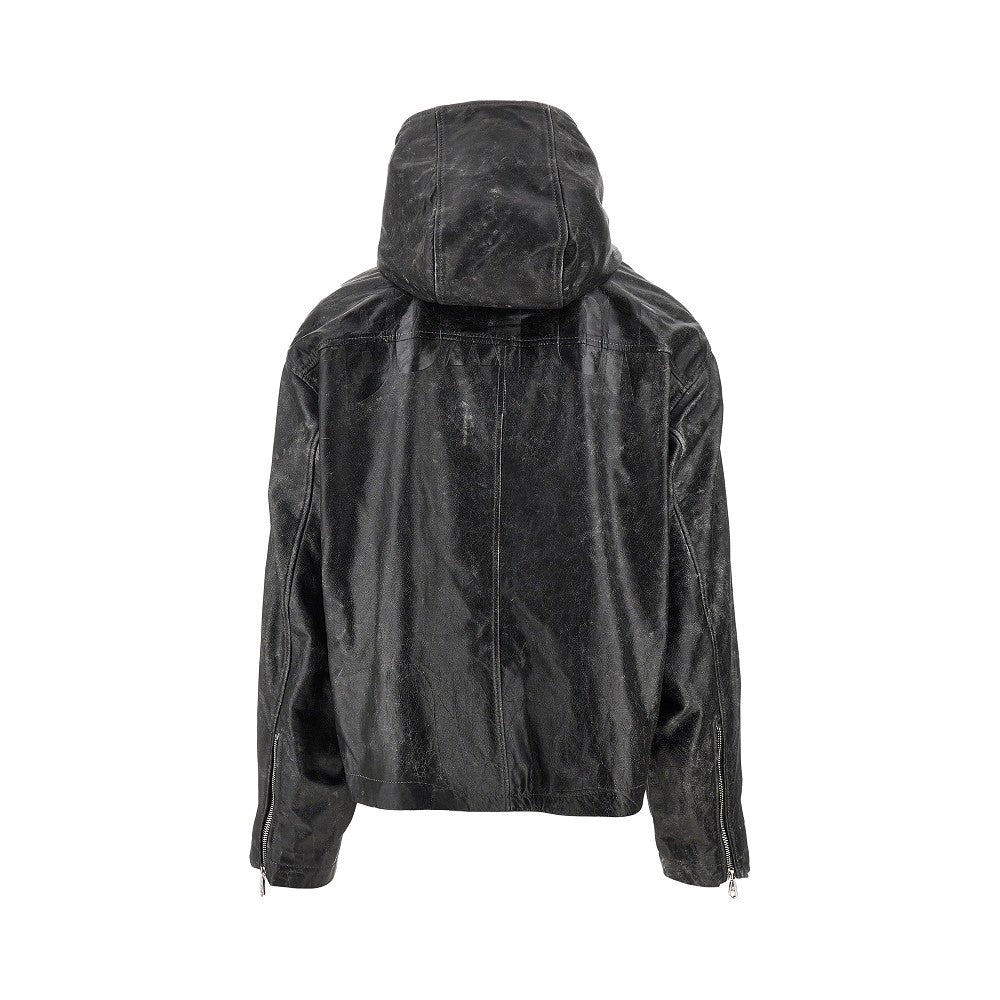 Hooded leather jacket