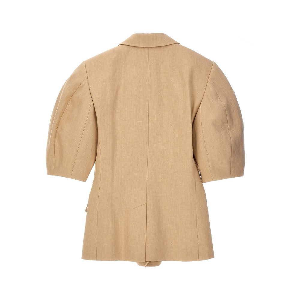 Linen jacket with puff sleeves