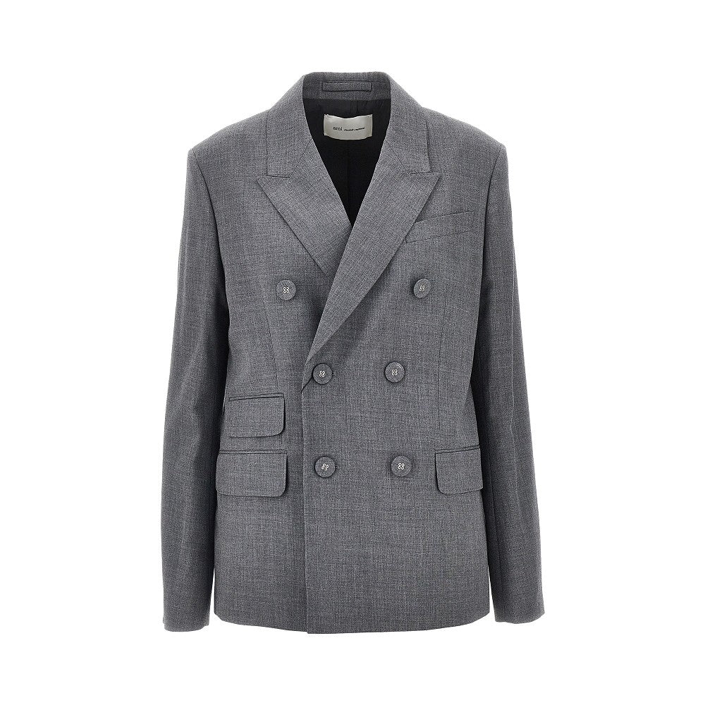 Double-breasted wool blazer with belt