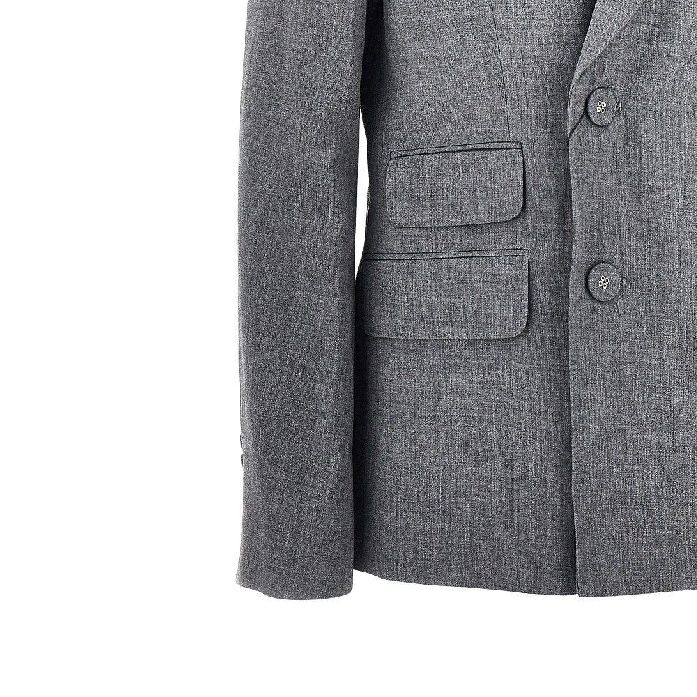 Double-breasted wool blazer with belt