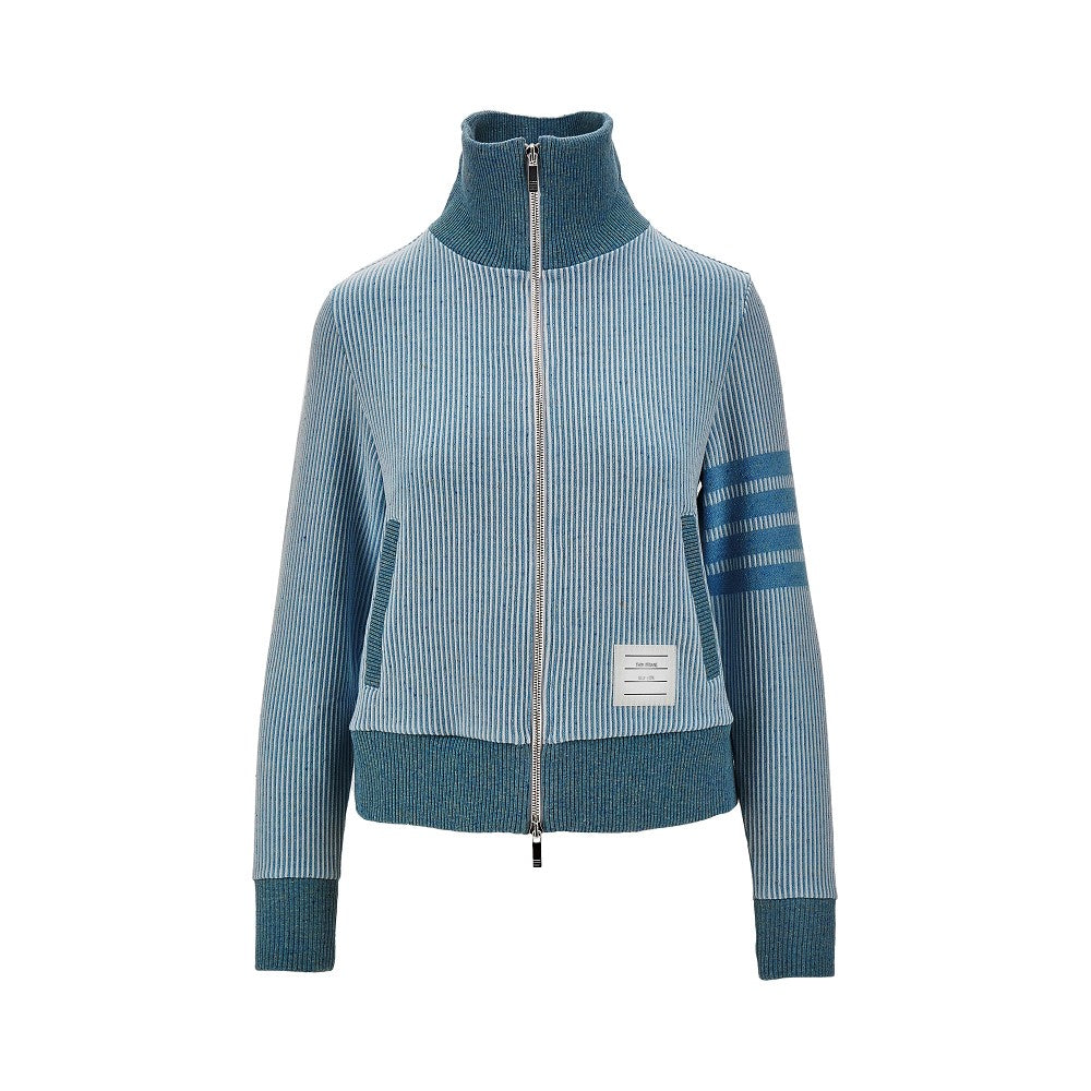 Cardigan full-zip in misto seta a costine