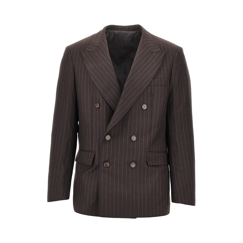 Pinstriped wool-blend double-breasted jacket