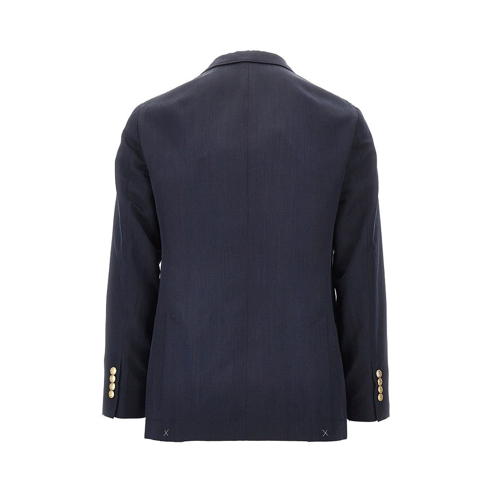 Giacca doppiopetto in twill di seta e lino