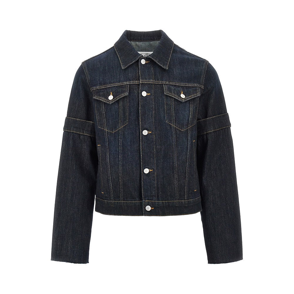 Upside-down sleeves denim jacket