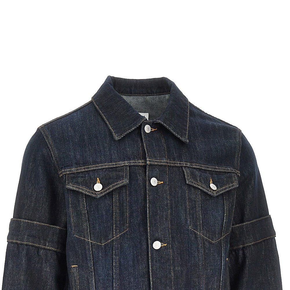 Upside-down sleeves denim jacket