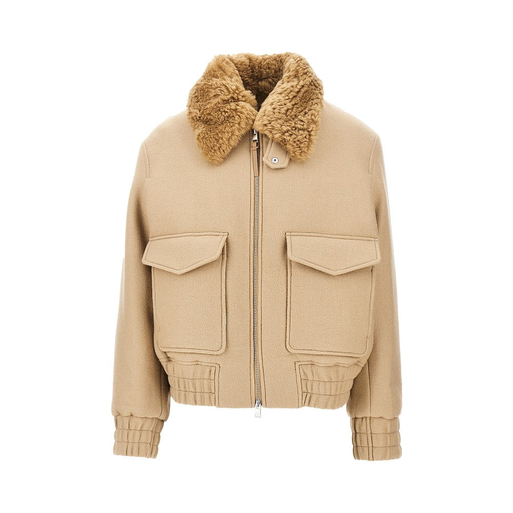 Wool bomber jacket with shearling collar