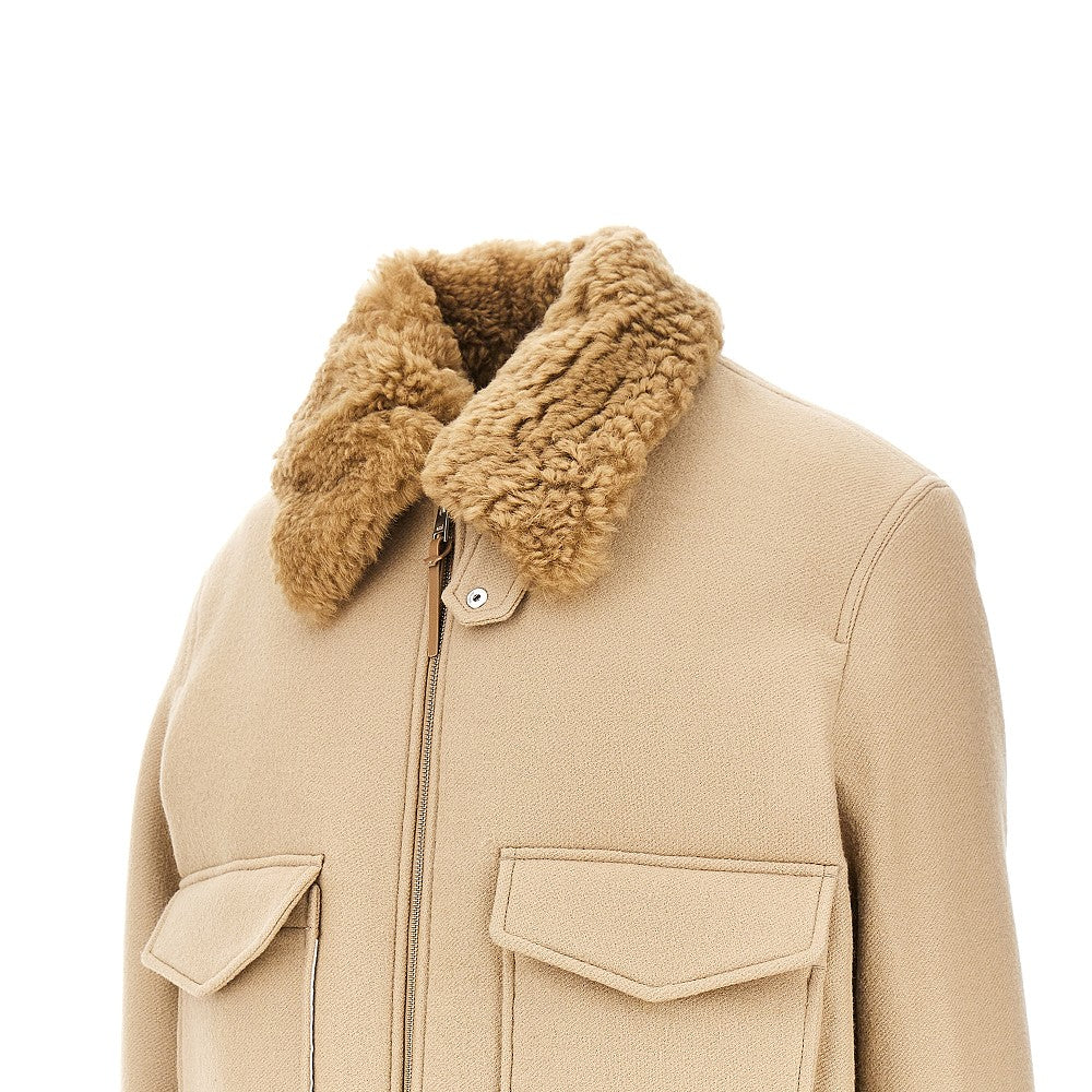 Wool bomber jacket with shearling collar