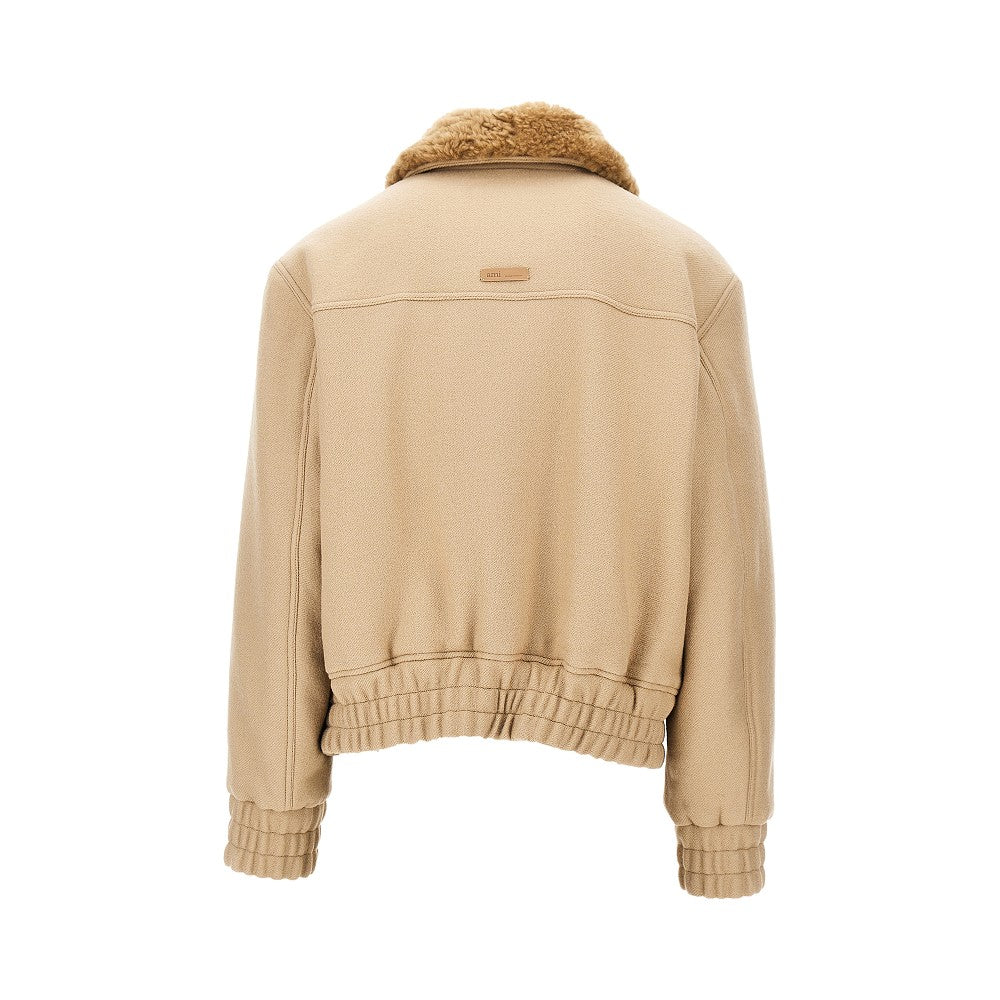 Wool bomber jacket with shearling collar