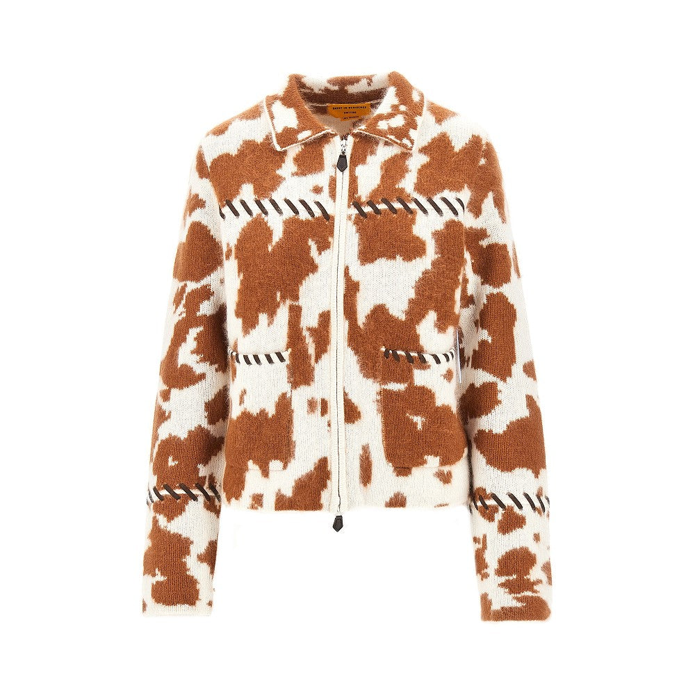 Cow-motif cashmere jacket