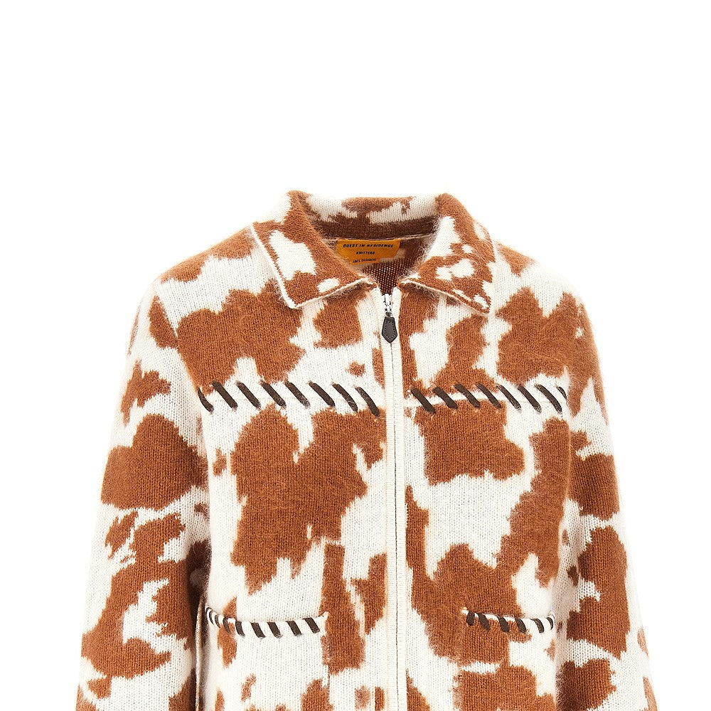 Cow-motif cashmere jacket