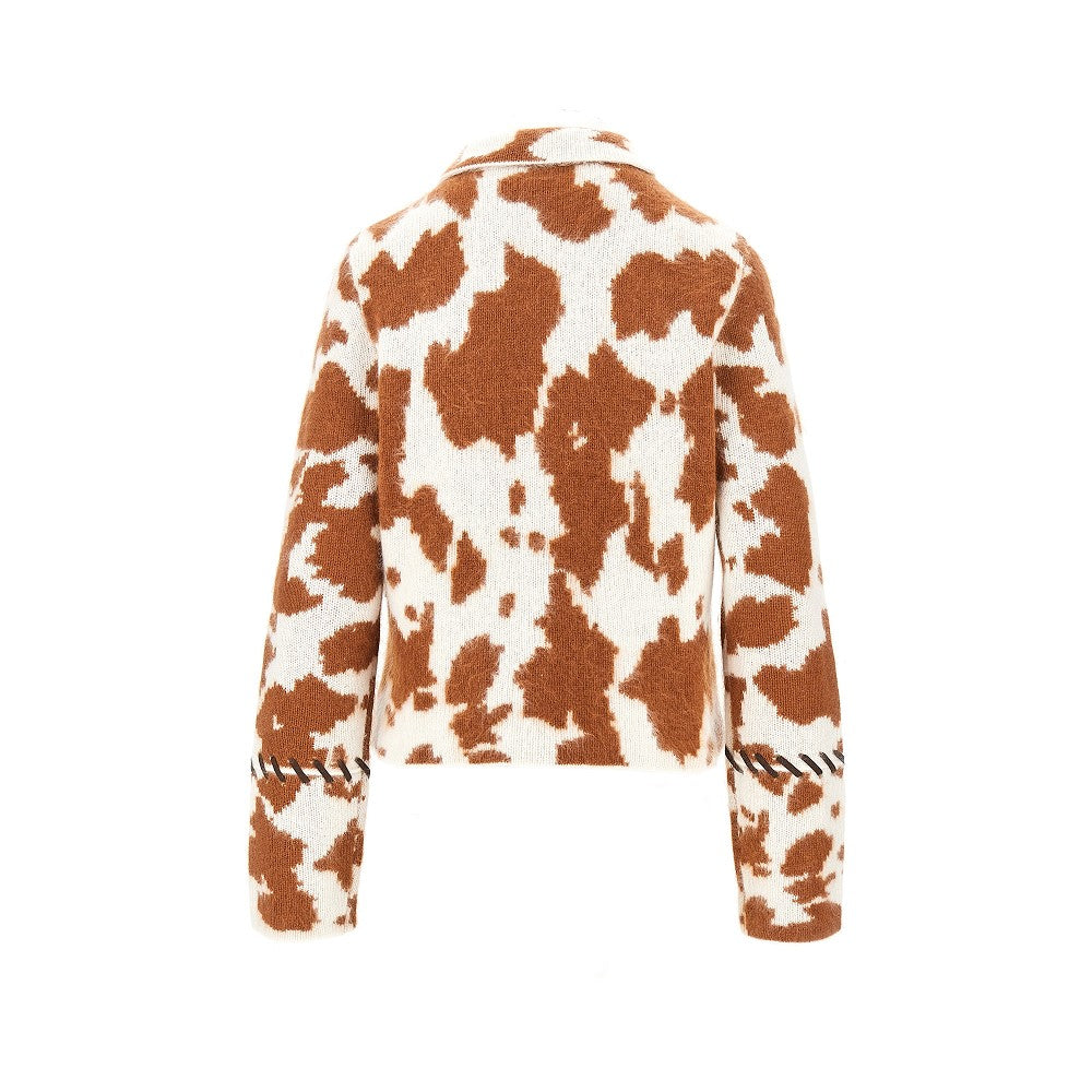 Cow-motif cashmere jacket