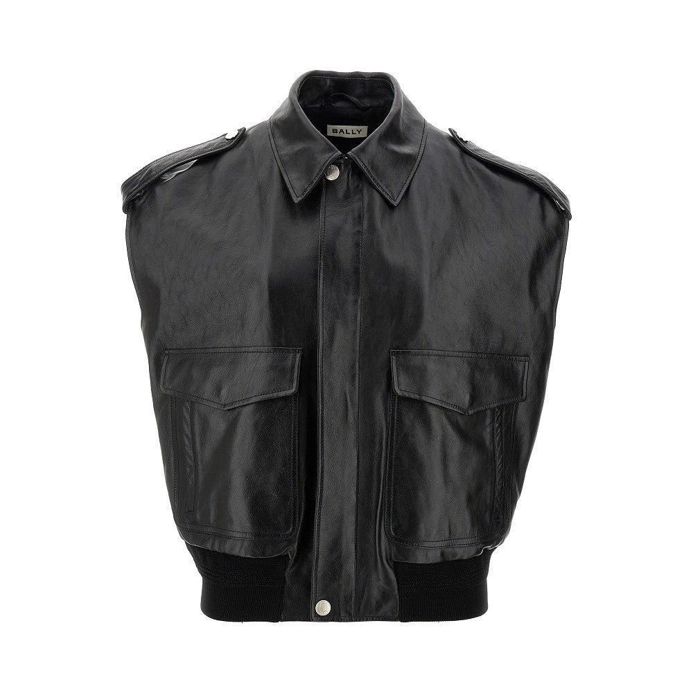 Leather vest with shoulder epaulettes