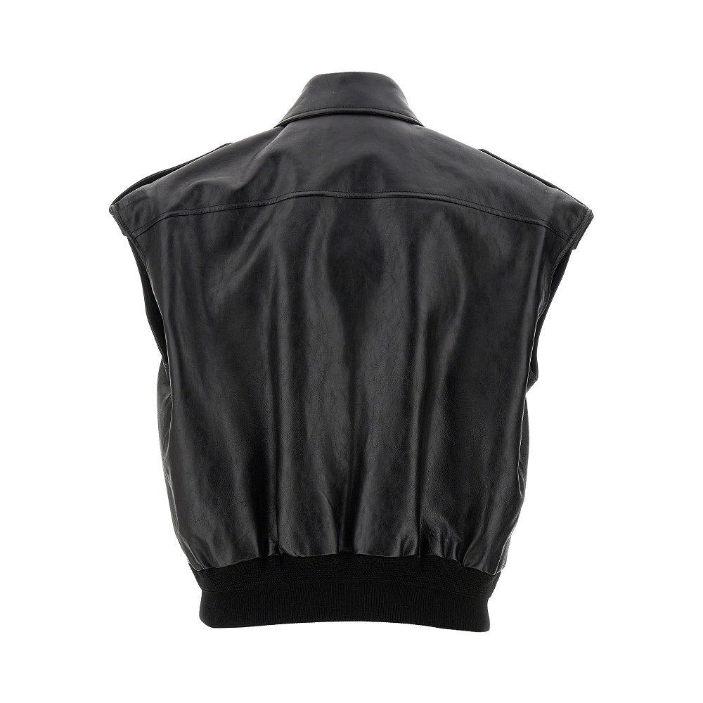 Leather vest with shoulder epaulettes
