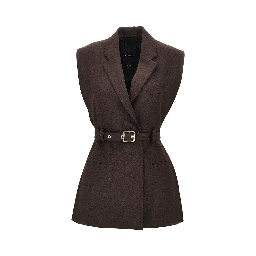 Gilet in gabardine con cintura