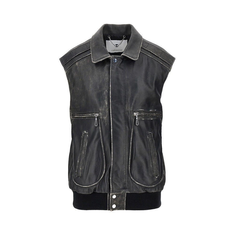 Old effect leather vest