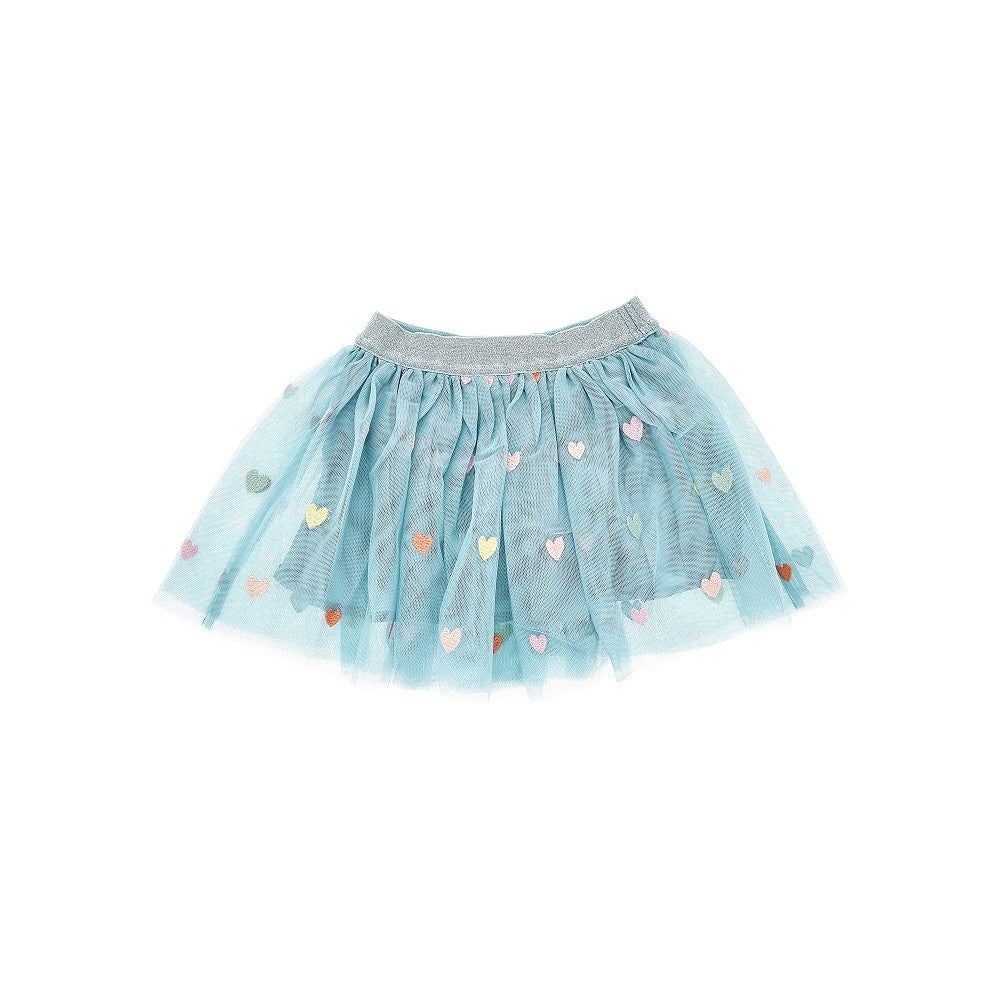 Minigonna in tulle con cuori ricamati
