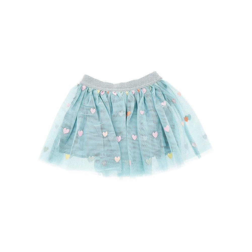 Minigonna in tulle con cuori ricamati
