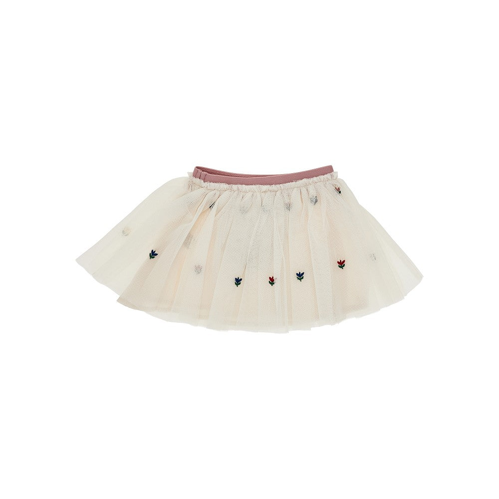 Minigonna in tulle con fiorellini ricamati
