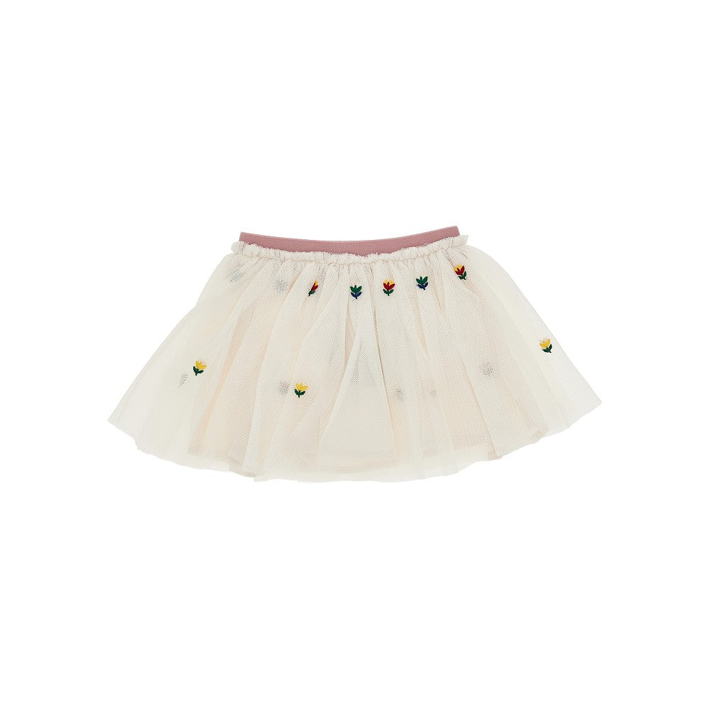 Minigonna in tulle con fiorellini ricamati