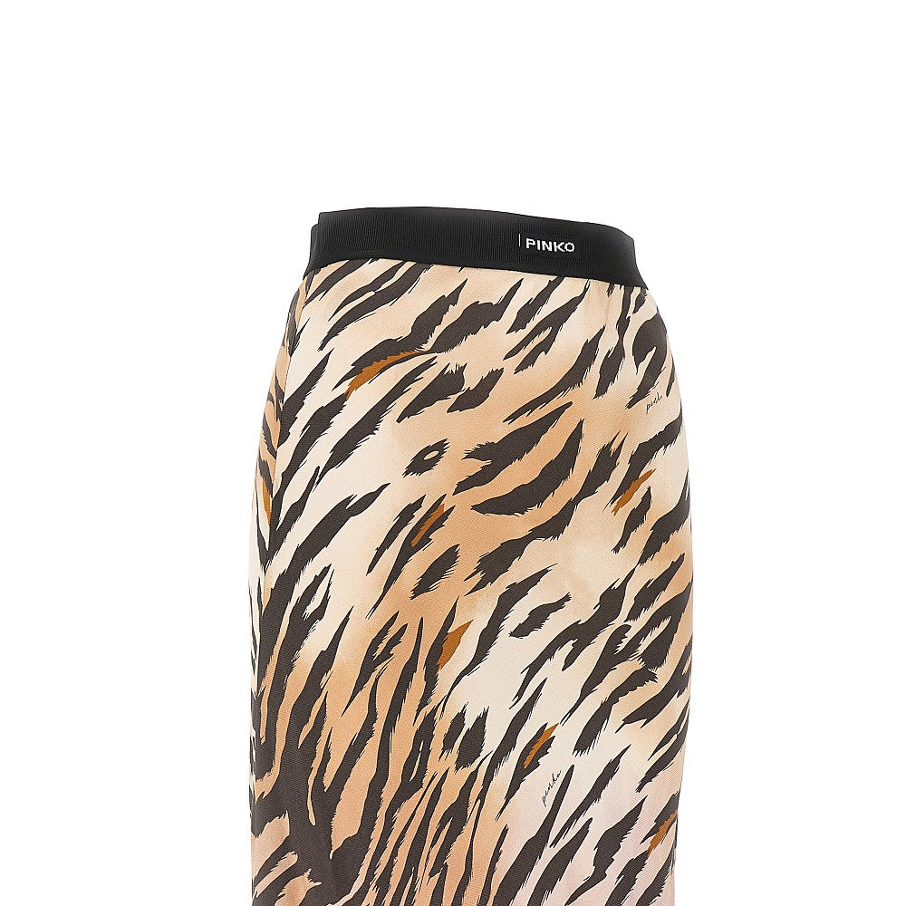Animalier twill midi skirt