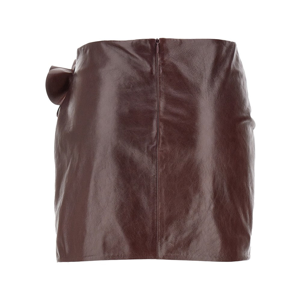Draped leather mini skirt