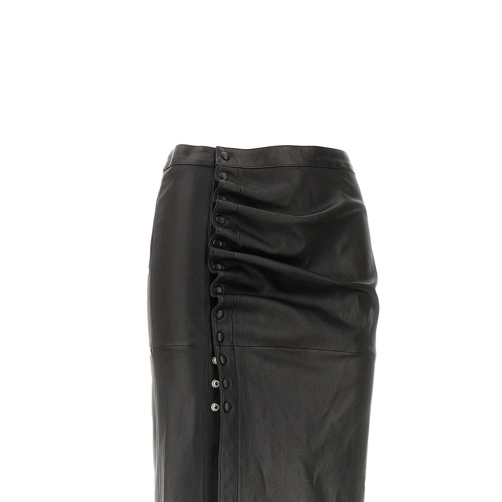 Draped leather midi skirt