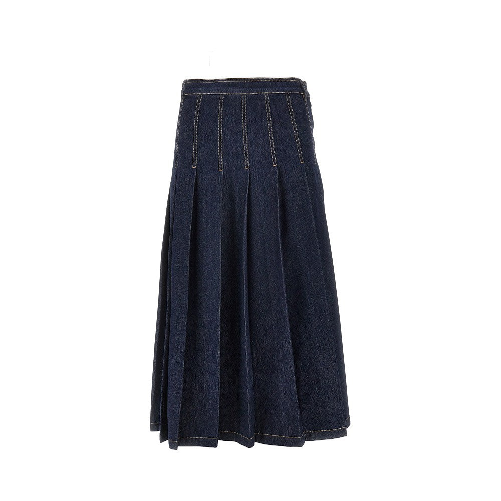 Gonna midi a pieghe in denim