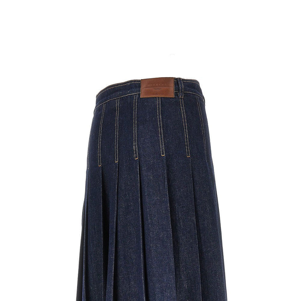 Gonna midi a pieghe in denim