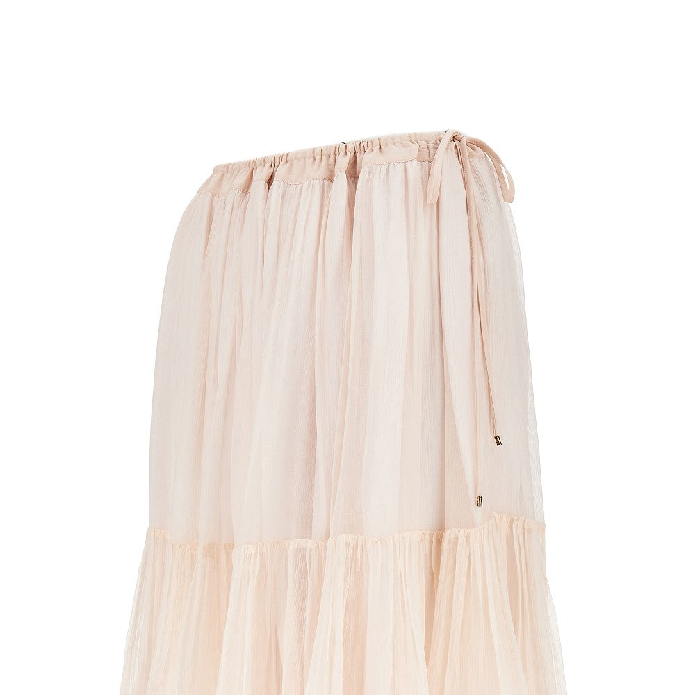Silk muslin flounced long skirt