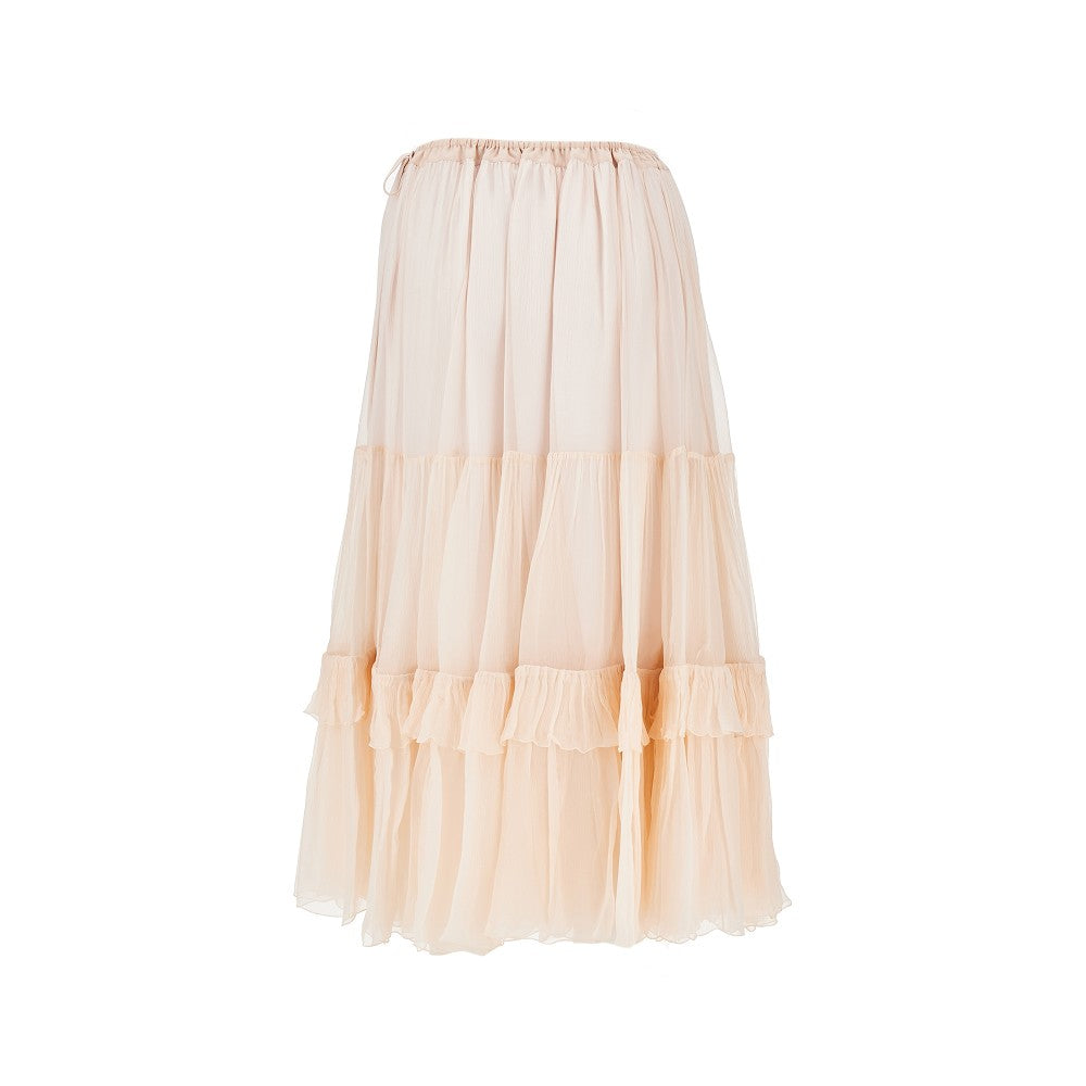 Silk muslin flounced long skirt